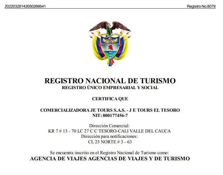 Registro nacional de turismo je tours el tesoro