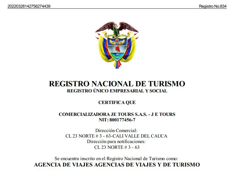 Registro nacional de turismo je tours oficina principal