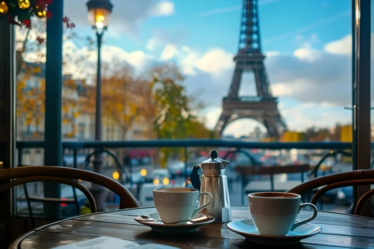 disfruta de un delicioso cafe en las terraza donde vas a poder ver una hermosa vista de la torre eiffel.